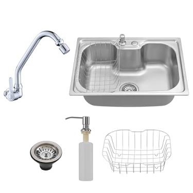 Imagem de HOLTTER, Kit Cuba Gourmet Aço Inox de Embutir ou Sobrepor mais Torneira Gourmet de Parede Conjunto para Cozinha com Acessórios Elegante Cromada