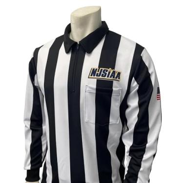 Imagem de Smitty | USA-138-NJ | NJSIAA Camisa masculina de manga comprida árbitro futebol oficial lacrosse bandeira dos EUA Nova Jersey (2GG)