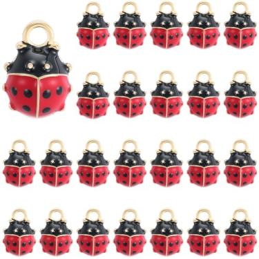 Imagem de SUNNYCLUE 1 caixa, 30 peças, berloques de inseto esmaltados de joaninha vermelha, liga de metal dourado, joaninhas da sorte, animais em forma de besouros, pequenos pingentes para fazer joias, colares