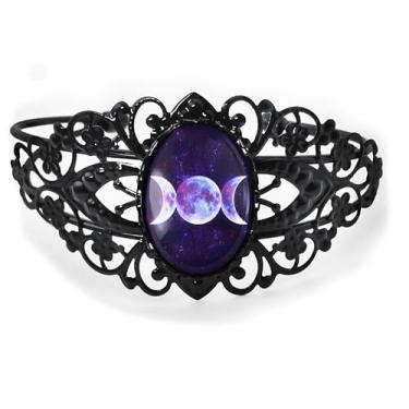 Imagem de Pulseira de filigrana da deusa da lua tripla - arte da lua celestial, prata bronze antigo ou preto, joia de vidro artesanal vitoriana - 102-CB, Adjustable, Vidro, Sem Pedra Preciosa