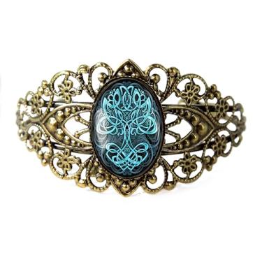 Imagem de Pulseira de filigrana Blue Tree of Life - símbolo de nó irlandês celta, prata bronze antigo ou preto, joias de vidro feitas à mão estilo vitoriano vintage - 791-CB, Adjustable, Vidro, Sem Pedra