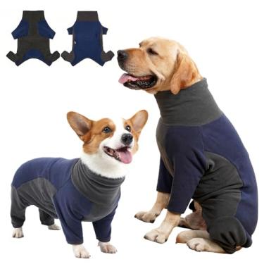 Imagem de Casaco de inverno para cães de lã macia para clima frio, pijama aconchegante para clima frio, terno de corpo inteiro, suéter de lã à prova de vento para cães, caminhadas, caminhadas e sono (azul GG)