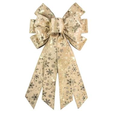 Imagem de On-Airstore Grande laço de guirlanda de Natal champanhe dourado para grinaldas, laços de fita de estrela de floco de neve, laços de decoração de Natal para decoração interna e externa em casa