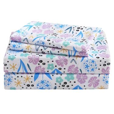 Imagem de Viviland Jogo de lençol solteiro com estampa floral roxa de 3 peças, microfibra macia, lençol com elástico e fronha - para crianças e crianças pequenas