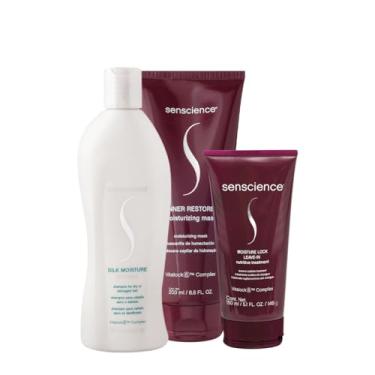 Imagem de Kit Senscience Silk Moisture Lock Inner Shampoo Máscara Leave-in (3 produtos)