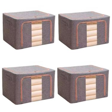 Imagem de Caixa Organizadora Roupas Brinquedos Lençol Edredom Guarda Roupa Dobrável Visor Transparente 66L(CINZA kti4)