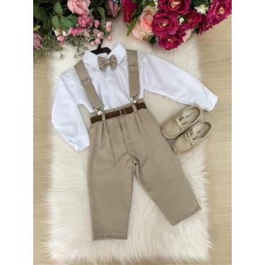 Imagem de Conjunto Meninos Miss Cherry Leo Suspensorio Bege - Camisa e Calça, Eq