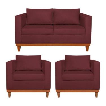 Imagem de Kit Sofá 2 E 3 Lugares E 2 Poltronas Europa 180 Cm Suede - Amarena Móveis Bordô