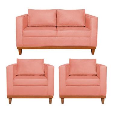 Imagem de Kit Sofá 2 E 3 Lugares E 2 Poltronas Europa 180 Cm Suede - Amarena Móveis Coral