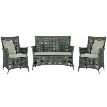 Imagem de Jogo Sofá E 2 Poltronas Igapó Alumínio Marrom E3 Trama Verde