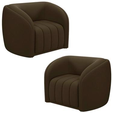 Imagem de Kit 2 Poltronas Decorativa Para Sala 112cm Meris M22 Veludo Marrom - Mpozenato
