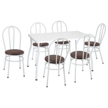Imagem de Conjunto Mesa De Jantar 115cm Com 6 Cadeiras Multimóveis Cr50136 Branco Marrom
