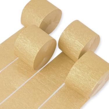 Imagem de PartyWoo Serpentinas De Papel Crepom, 4 Rolos, 99 M, Pacote Com Festa Em Dourado Perolado, Para Decoração Aniversário, Chá Bebê (4,5 Cm X 24 M/Rolo)
