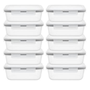 Imagem de Kit 10 pote de vidro tampa vedação 640ml hermético microondas casa coz