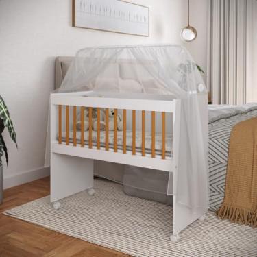 Imagem de Mini Berço Com Colchão E Suporte Para Mosquiteiro Multifuncional 5x1 Rodízios Chiqueirinho (Branco E Marrom)