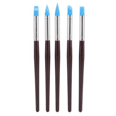 Imagem de Ferramentas de escultura de caneta de argila de borracha Canetas de modelagem de ponta de borracha flexível para pintura a óleo Modelagem de argila Conjunto de 5 peças com copo