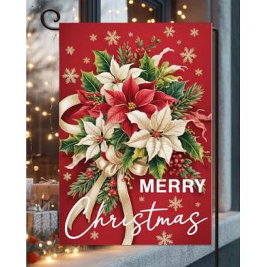 Imagem de Bandeira de jardim floral de Natal 30,5 x 45,7 cm vertical dupla face externa, flocos de neve de inverno, quintal, gramado, decoração ao ar livre