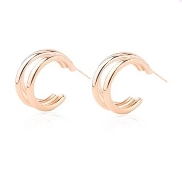 Imagem de Brincos de argola de várias camadas de ouro com design elegante - perfeitos para uso diário, declaração de moda e festas | Brincos redondos modernos com acabamento dourado brilhante