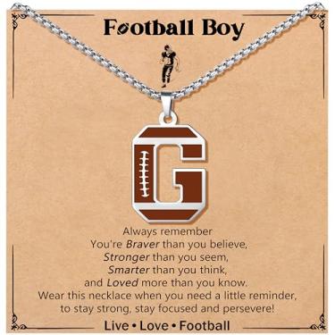 Imagem de JoycuFF Colar de futebol masculino com inicial A-Z, pingente de pingente de futebol em corrente de prata de aço inoxidável, presente de Natal personalizado para filho, neto e sobrinho, Aço inoxidável