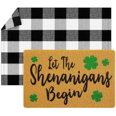 Imagem de Fabbay 2 peças de capacho de boas-vindas ao outono, tapete xadrez búfalo em camadas, tapete de abóbora, para outono, dia das bruxas, varanda, interior e exterior (xadrez, início, preto, branco)