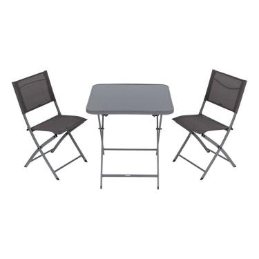 Imagem de Conjunto De Jardim Aco Cinza Escuro 3 Pecas Mesa 2 Cadeiras