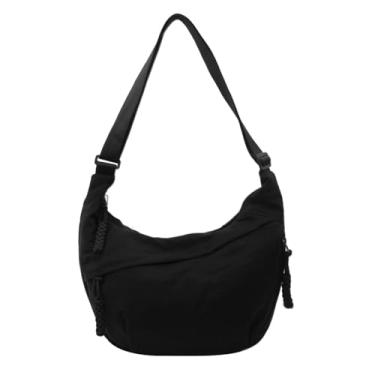 Imagem de Bolsas Crescent para mulheres e homens, bolsas transversais de nylon, bolsa tiracolo Hobo média, bolsa de ombro meia lua, bolsa de bolinhos despojados, Preto