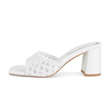 Imagem de WJZDSJCO Sandália feminina de salto grosso com bico aberto, sem fecho, sem cadarço, elegante, para festa, Branco, 40