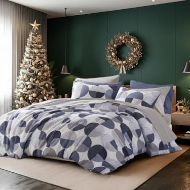Imagem de Regency Heights Conjunto de edredom King com estampa em três tons, 9 peças, edredom e lençol de microfibra ultramacia, quente e aconchegante para todas as estações, azul marinho e cinza