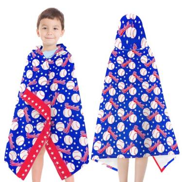 Imagem de Toalha de praia com capuz para crianças de 3 a 10 anos - Toalhas de banho com capuz de beisebol de algodão grosso macio/toalha felpuda para piscina Poncho envoltório absorvente fofo banho e banho para