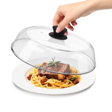 Imagem de Capa de vidro para respingos de micro-ondas de 25,4 cm para alimentos com tapete de silicone, tampa de placa de micro-ondas de vidro de 25,4 cm com orifícios de ventilação e alça de fácil aderência