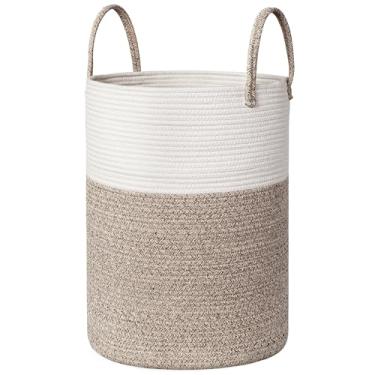 Imagem de WILLITAT Cesta de roupa grande de tecido, cesta de cobertor de 38 x 45 cm de altura para sala de estar, cesto de corda de algodão para quarto estético, berçário, cesto de vime para roupas sujas, cesto