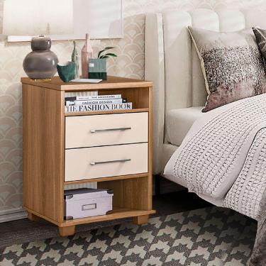 Imagem de Mesa De Cabeceira 2 Gavetas E Prateleira Valente Mel E Off White