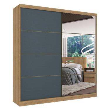 Imagem de Guarda Roupa Casal Málaga Full Glass 2 Portas Capuccino Azul Acetinado - Thb