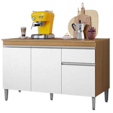 Imagem de Balcão De Cozinha Tatiane Com Tampo 120cm Amêndoa Branco - Ajl