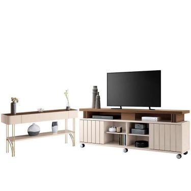 Imagem de Rack Bancada Rivera 1.8 Com Aparador Vivant Off White Castanho - Hb Móveis