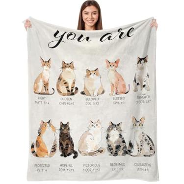 Imagem de Cobertor de gato cristão, presentes de aniversário, escrituras artísticas, presentes religiosos inspiradores para mãe, esposa, filha, irmã, amiga, microfibra ultra macia, decoração de fé (127 x 152 cm