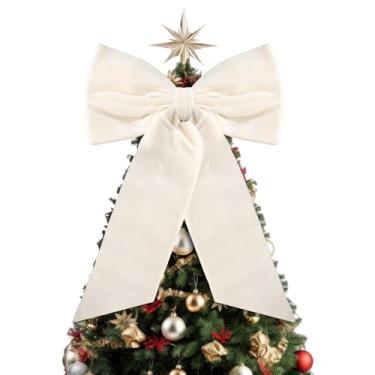 Imagem de HunnmingRe 50 x 76 cm laços grandes de veludo para decoração de árvore de Natal gigante para decoração de guirlanda de casa, decoração de festa de casamento de aniversário (branco, 1 peça)