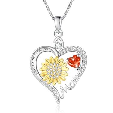 Imagem de HeartMelody Colares de coração de girassol para mulheres, You Are My Sunshine, banhado a ouro branco 18 K, colar com pedra do mês de nascimento, joias de girassol para todos os dias, presentes de