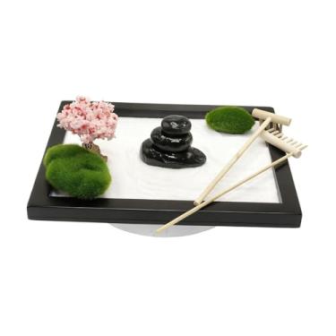 Imagem de Ioensy Bandeja de areia para jardim, mini kit de ferramentas para areia, acessórios para caixa de areia de jardim de pedras de mesa para Feng Shui