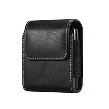Imagem de Bolsa de cintura masculina para smartphone com compartimento para cartão compatível com Samsung Galaxy Z Flip 7/6/5/4/3/2/5G, suporte de cinto de couro para celular, pacote de cinto, bolsa de mão