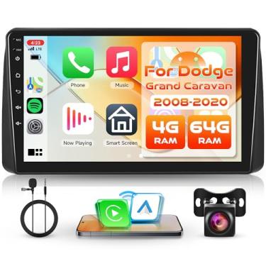 Imagem de Estéreo automotivo 4G 64G Android para Dodge Grand Caravan 2011-2020 Chrysler Town & Country 2011-2016 sem fio Carplay Android Auto, tela sensível ao toque de 23 cm, rádio veicular WiFi, GPS
