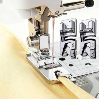 Imagem de Conjunto de 2 peças de calcador de máquina de costura de bainha estreita para todas as máquinas de costura de haste baixa Singer, Brother, Babylock, Euro-Pro, Janome, Kenmore, Elna (6 mm)