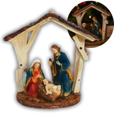 Imagem de Presépio de Natal em Resina - Sagrada Família com Menino Jesus, José e Maria - Enfeite Decorativo para Casa, Mesa de Jantar, Altar - Presente Religioso e Decorativo para o Natal