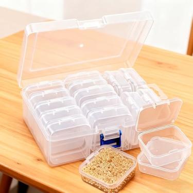 Imagem de Caixas de joias de plástico com 14 grades com tampas de encaixe, organizador de armazenamento para brincos, colar, miçangas, artesanato faça você mesmo, ferramentas de pesca, berloque de unhas e