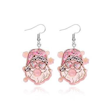 Imagem de Brincos de árvore de Natal para mulheres, pingente rosa, laço dourado, Papai Noel, presente de amizade, presentes para mulheres, Medium, Latão, Sem pedra preciosa