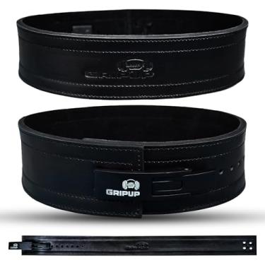 Imagem de GripUp Cinto de levantamento de peso de 10 mm – Cinto de couro genuíno de 10 cm com fivela de alavanca resistente para agachamentos, levantamento terra, academia, musculação – suporte lombar para