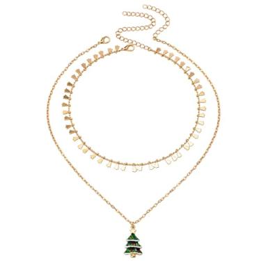 Imagem de NewZenro Colar em camadas de árvore de Natal com borlas de contas verde esmaltado, corrente empilhável, colar com pingente ajustável, dourado moderno, joia única para festas de Natal, melhor amiga