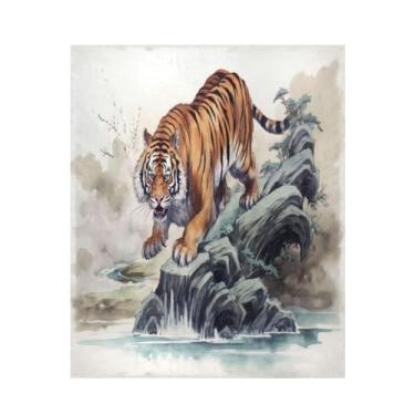 Imagem de ATTX Cobertor de microfibra de veludo com estampa de onda de tigre - Cobertor de cama leve ultra macio para sofá, cama, 127 x 152 cm #537