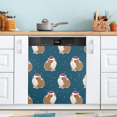 Imagem de ATTX Capa de ímã de lava-louças de porquinho-da-índia de Natal, 58 cm C x 66 cm A decoração da capa frontal da máquina de lavar louça, decalques de armário doméstico adesivos de eletrodomésticos #392