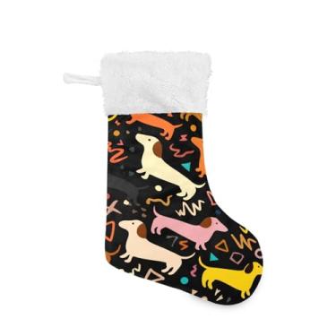 Imagem de GakkiGii Meias de Natal Dachshund fofas, pacote com 2, decoração de Natal grande para parede de árvore de lareira, 45 x 31 cm